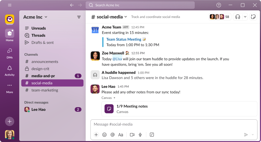 Screenshot of the Slack app